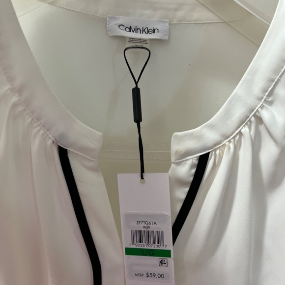Calvin Klein Basic Career White Black Trim Sleeveless Blouse L - Picture 5 of 13